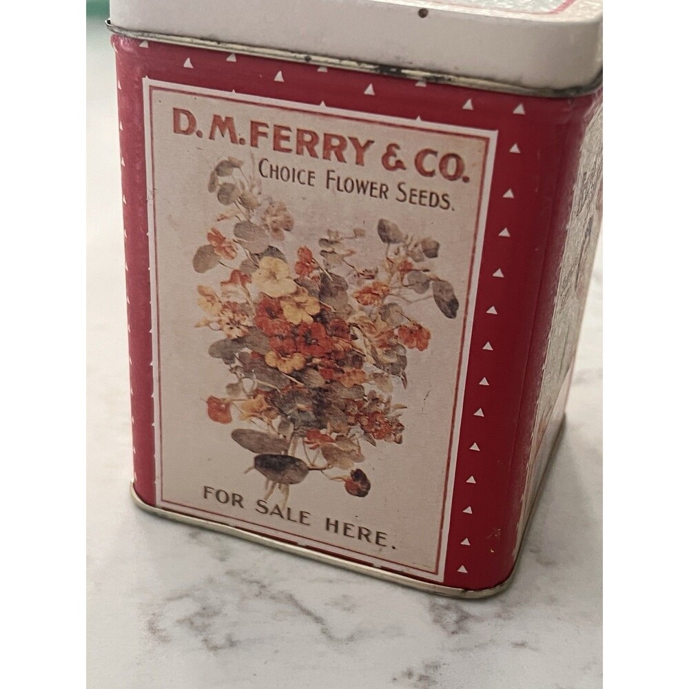 Vintage Style Ferry-Morse Seed Co. Tin Floral‎ Collectible  Container Cottage
